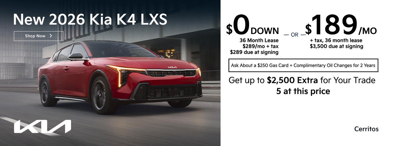 New 2026 Kia K4 LXS Lease for $189/Month + tax for 36 Months