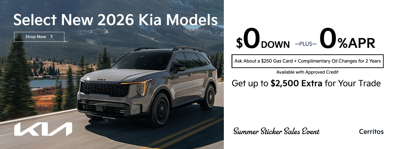 Select New 2026 Kia Models $0 Down + 0% APR