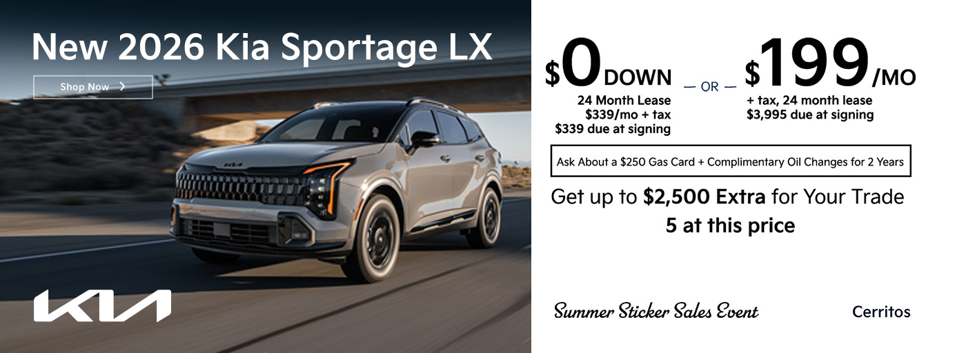 New 2026 Kia Sportage LX Lease for $199/Month + tax for 24 Months