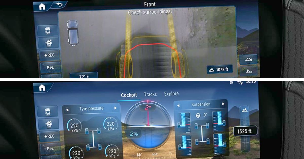The OFFROAD menu and "Transparent Hood" features of the 2027 Mercedes AMG G-63