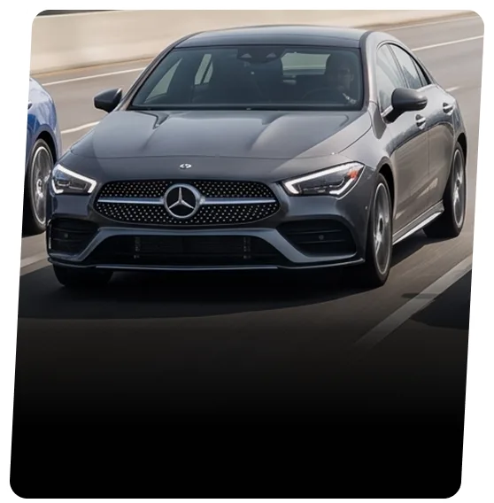 Mercedes-Benz coupe shown from the front three-quarter angle