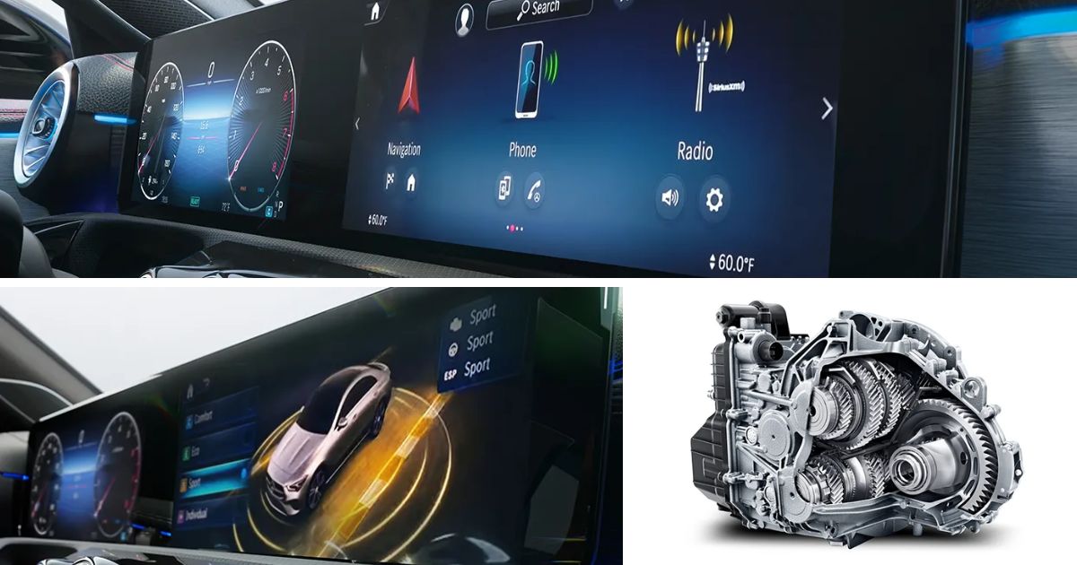 The dual 10.25-inch digital displays, DYNAMIC SELECT, and 8-speed dual-clutch transmission in the 2026 Mercedes-Benz CLA 