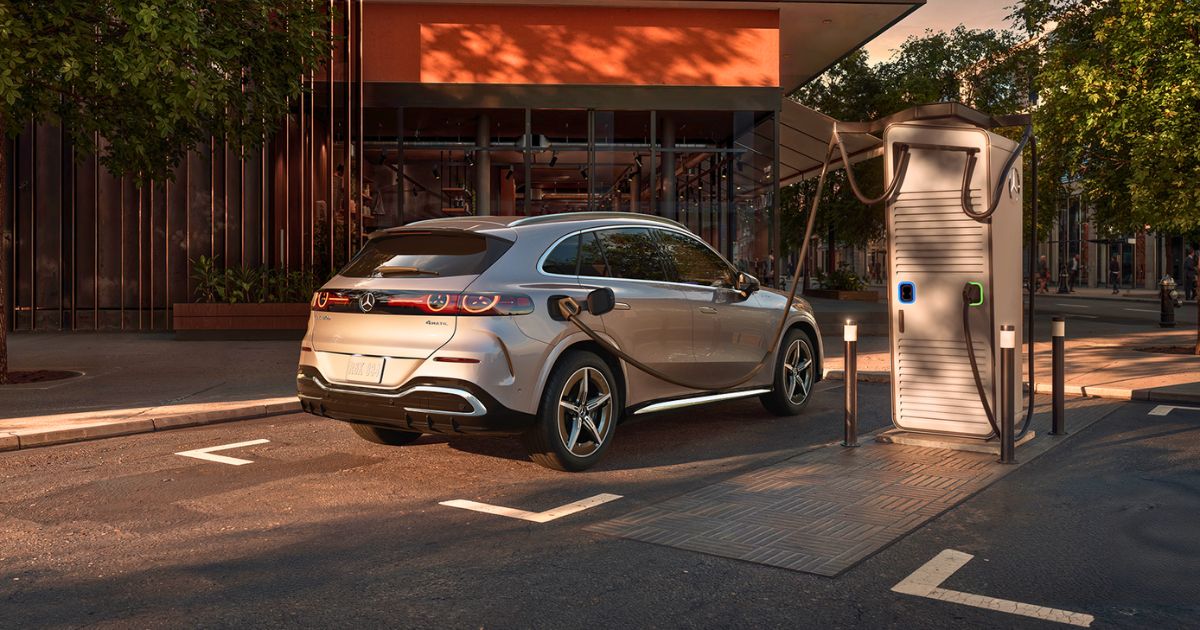 The 2027 Mercedes Benz GLC EV supports 800V DC fast charging through a NACS port